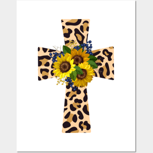 Leopard Cross with sunflowers. Posters and Art